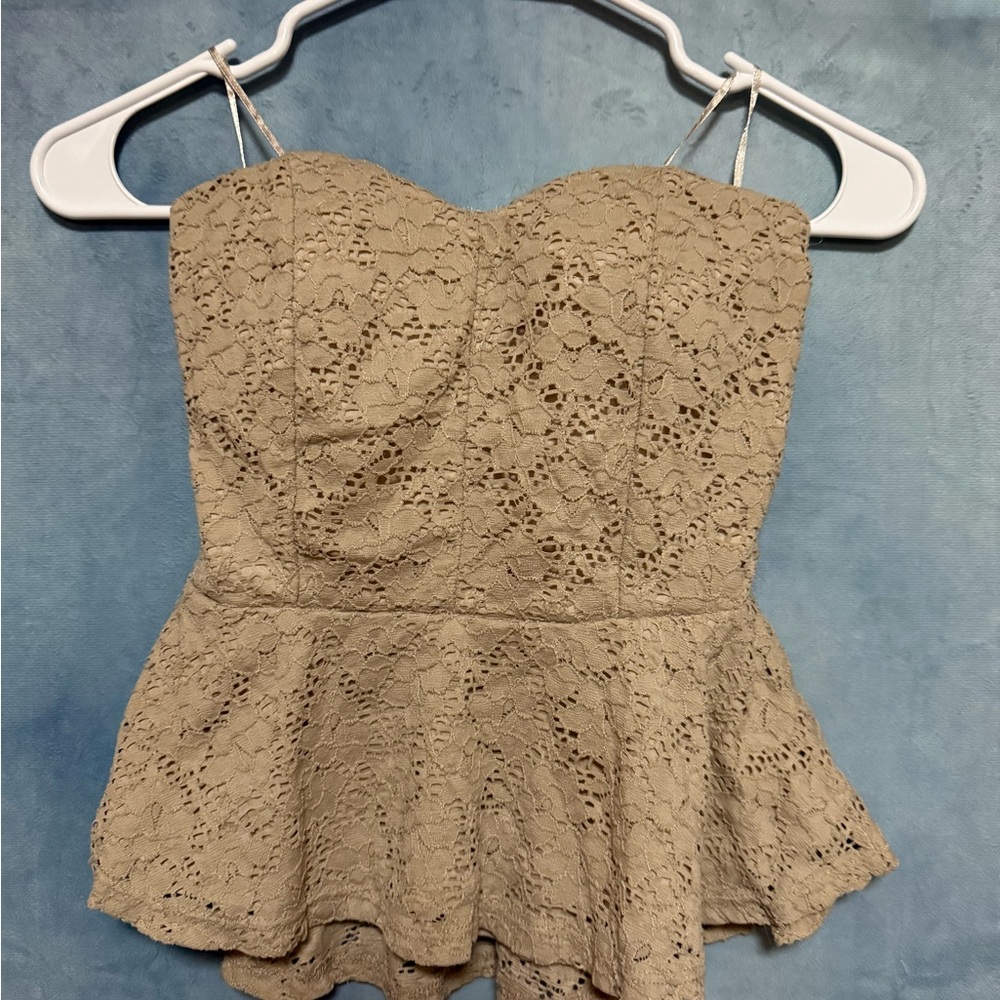 Ambiance Lace Peplum Camisole - Beige
